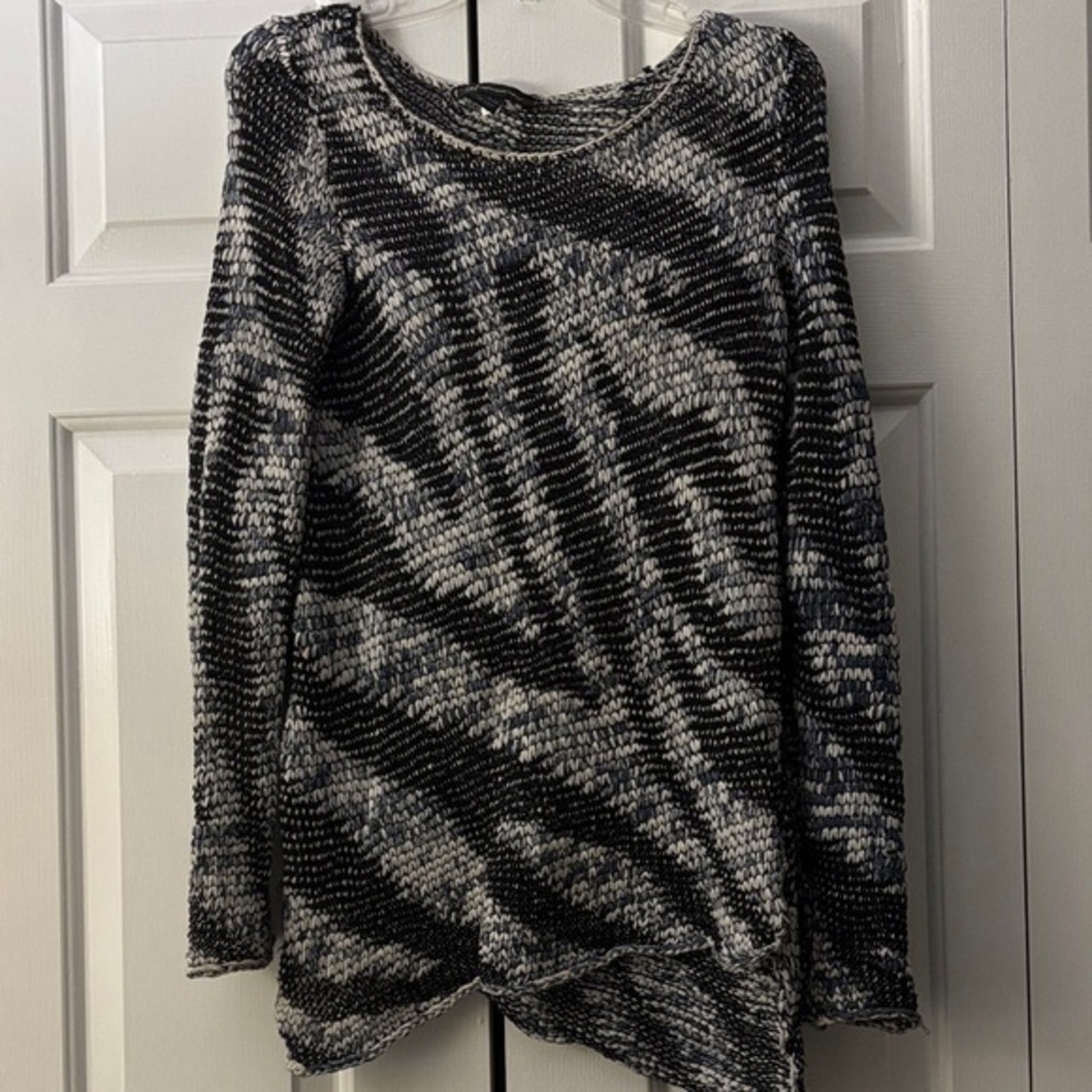 Inc International Concepts Blue  white Knit Boatneck asymmetrical Sweater size S